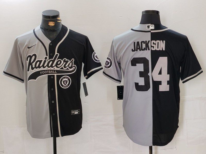 Men Oakland Raiders 34 Jackson Black grey Joint Name 2024 Nike Limited NFL Jersey style 3